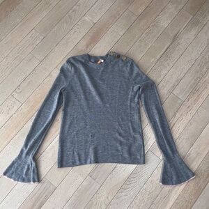 Tory Burch Kimberly Merino-Wool Sweater Gray Women’s Flare Sleeves Size S